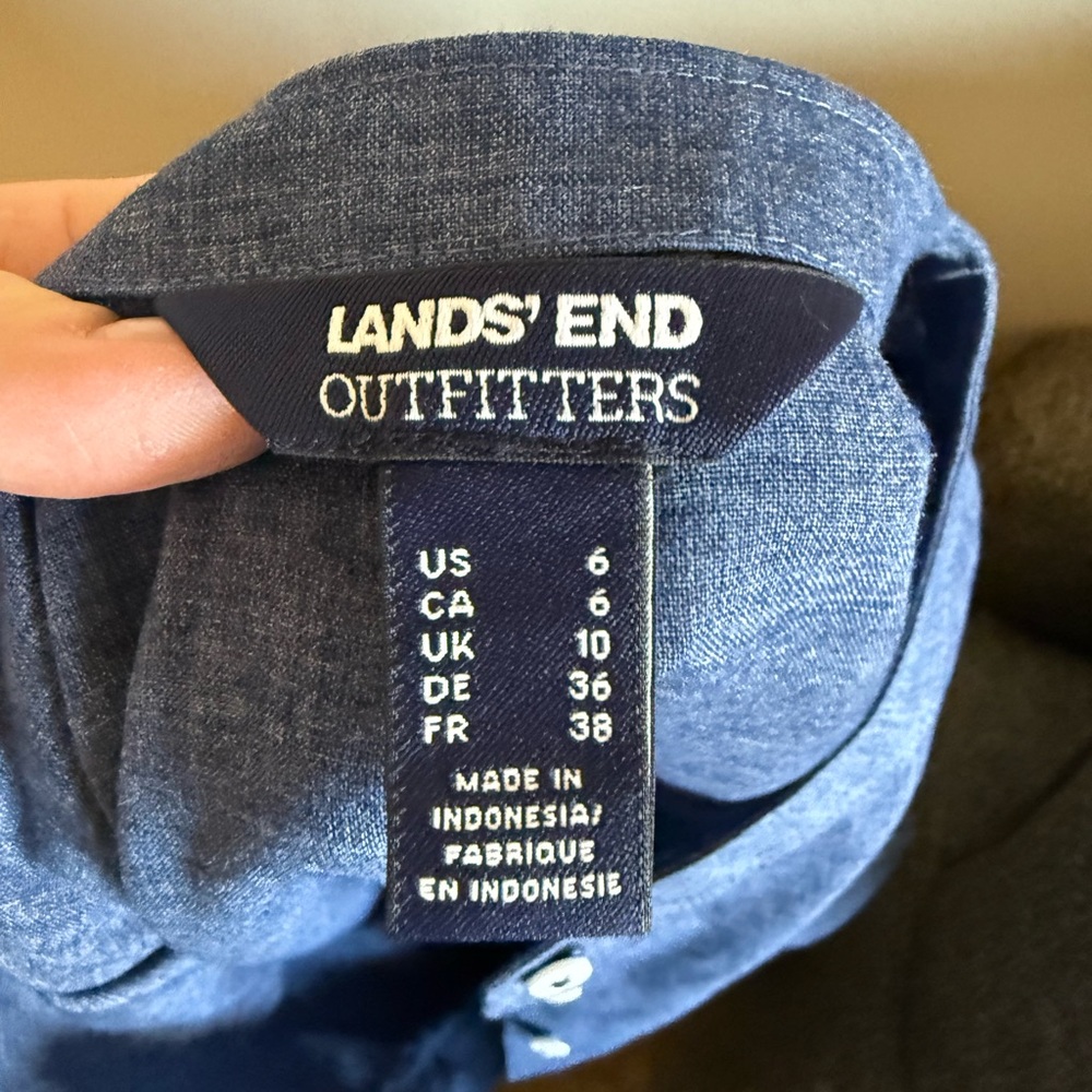 Women’s land end denim shirt dress w belt pockets linen blend sz 6 - Picture 3 of 5